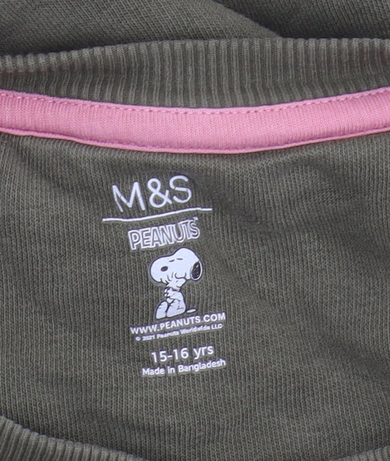 Marks & Spencer Girls Green Snoopy Pullover Sweatshirt 16Y