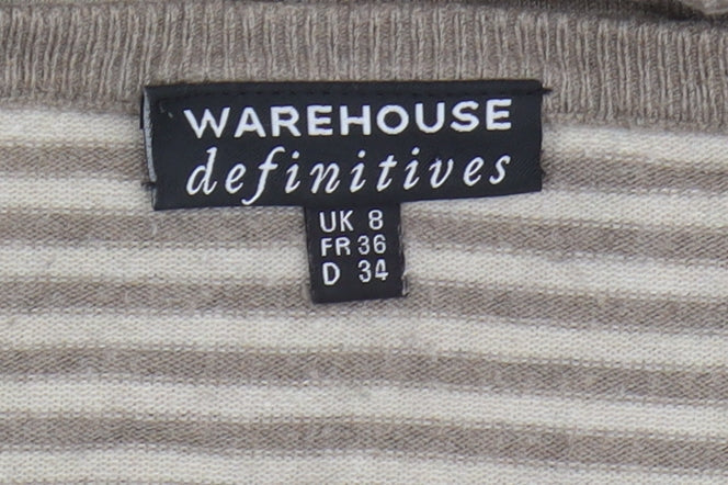 Warehouse Women’s Beige Striped Jumper Size 8