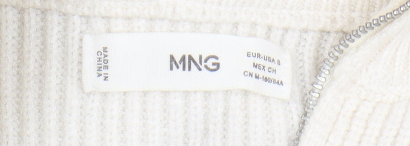 MNG Women's Ivory Striped High Neck Pullover Jumper