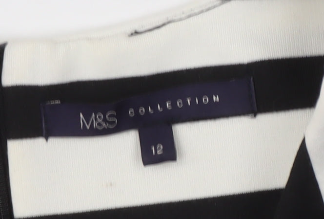 Marks & Spencer Women's Black Stripe Top, Size 12, Boat Neck