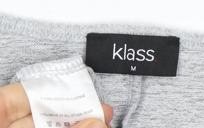 Klass Women's Grey Pullover Jumper, Studded V-Neck, Size M