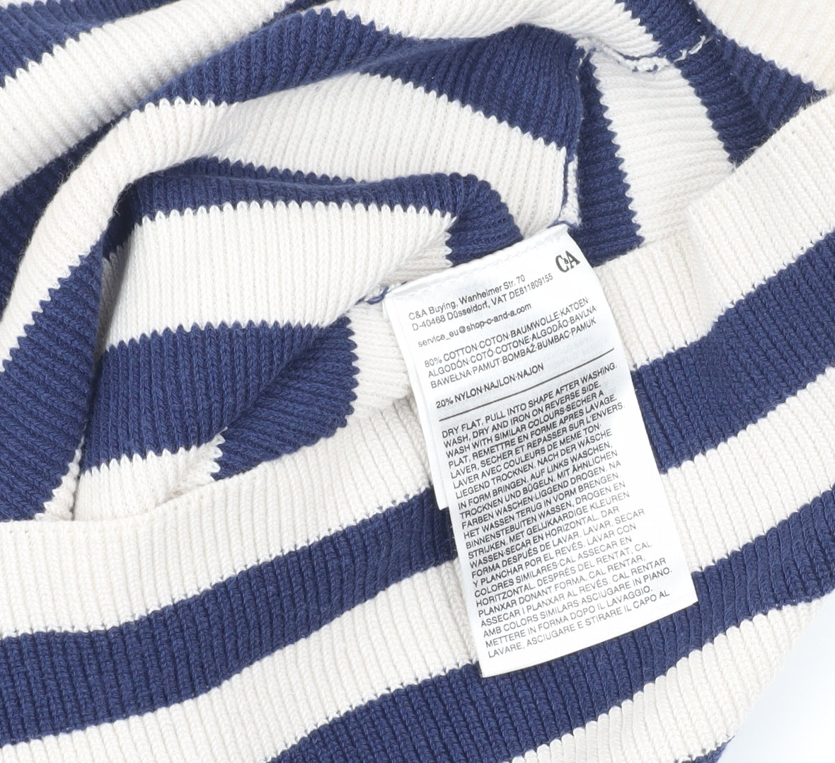 C&A Women's Blue Striped Pullover Jumper, M