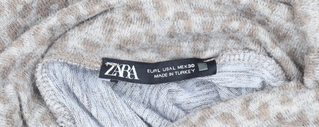 Zara Women's Grey Leopard Roll Neck Pullover Size 2