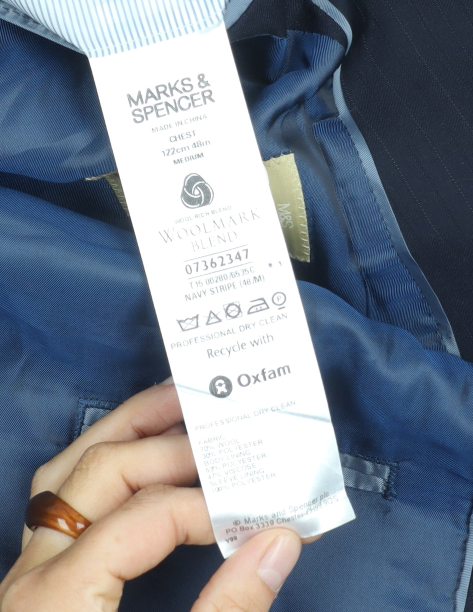 Marks & Spencer Men's Blue Striped Blazer 48R