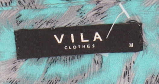 Vila Women's Blue Animal Print Blouse, Size M