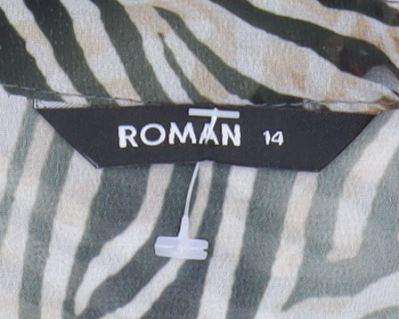 Brand and care label for Roman Women's Multicoloured Zebra Print Blouse, size 14