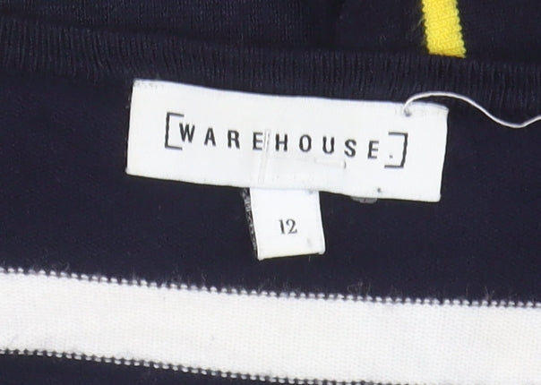 Warehouse Women's Blue Striped Open Front Cardigan Size 12
