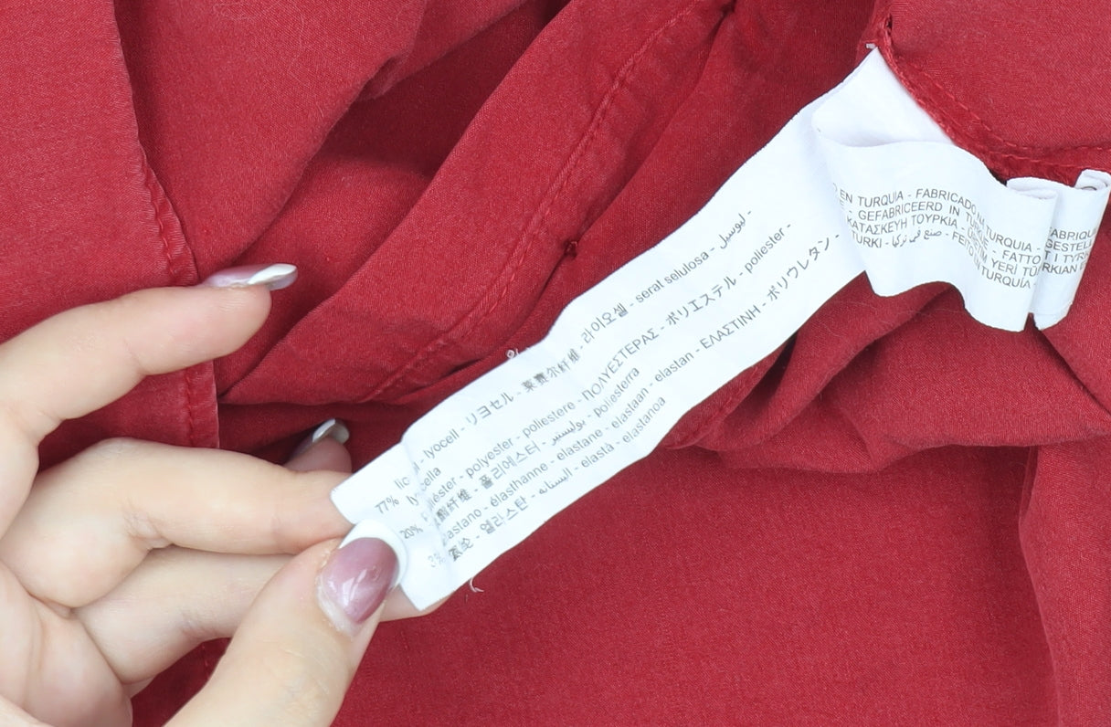 Zara Women's Red Button-Up Shirt Size 10