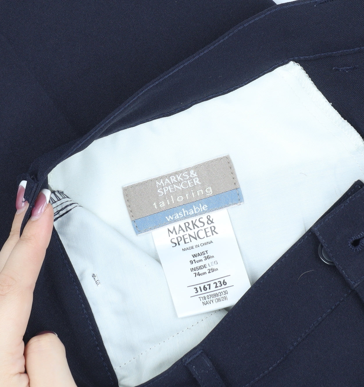 Marks & Spencer Men's Blue Dress Pants, Size L, Regular Fit