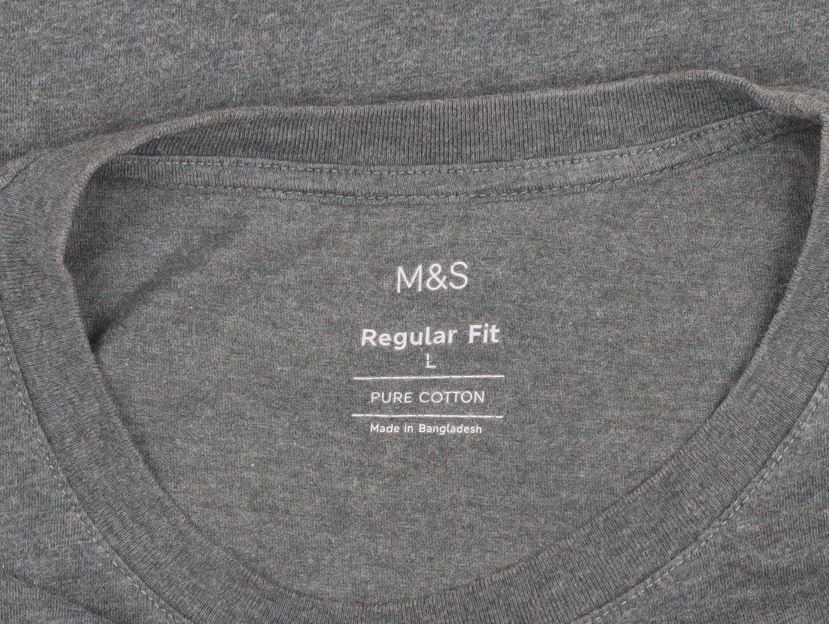 Marks & Spencer Grey Cotton T-Shirt, Unisex L, Casual Style