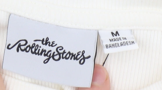 Rolling Stones Women's White M T-Shirt Music Graphic Tee