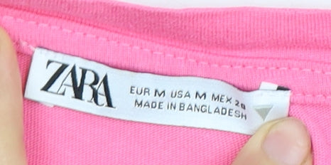 Zara Women's Pink Ruffle Sleeve T-Shirt - M, Cotton
