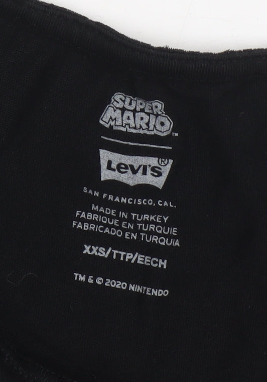 Levi's Boys Black Super Mario T-Shirt Size 2XS Graphic Print