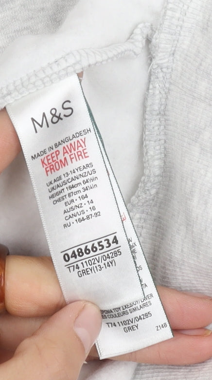 Marks & Spencer Girls Grey Hooded Hoodie - Size 13 Years