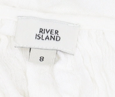 River Island Women's White V-Neck Tasselled Top Size 8