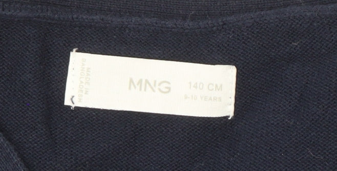 Mango Boys Blue Cardigan - Size 10 Years, V-Neck, Cotton