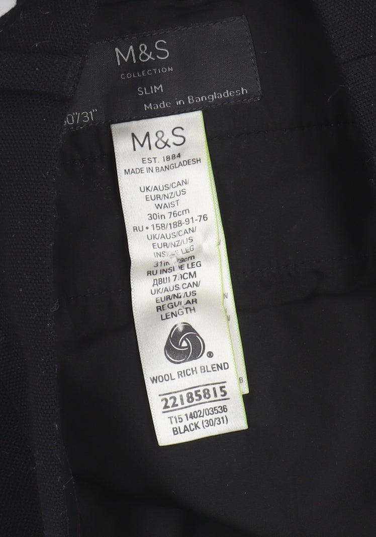 Marks & Spencer Men's Black Slim Trousers Size M 30/31