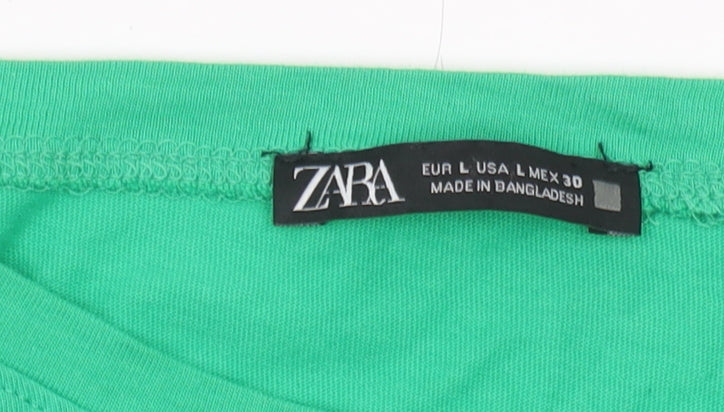 Zara Women's Green T-Shirt, Size 12, Crew Neck, Casual