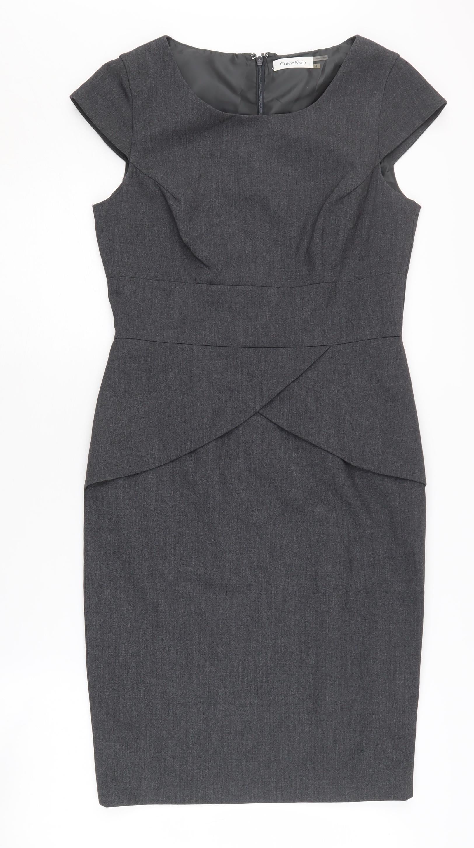 calvin klein grey sheath dress Calvin Klein Sheath Dress Women 12 Grey Floral Scuba Sleeveless classic  career
