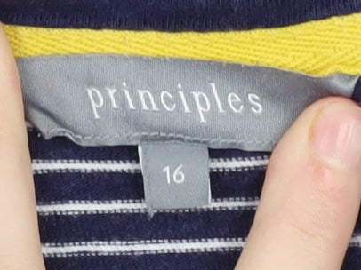 Principles Women's Blue Striped T-Shirt, Size 16