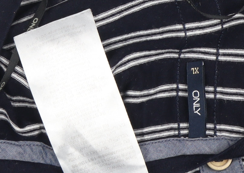 ONLY Blue Women's Striped Long Sleeve T-Shirt XL