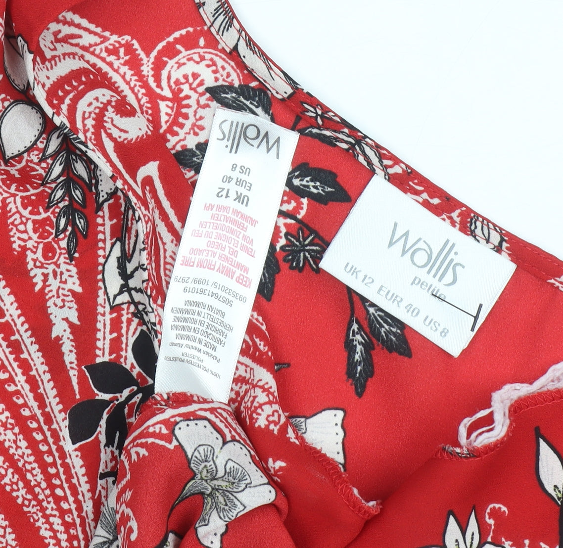 Wallis Women's Red Floral Blouse with Flared Sleeves