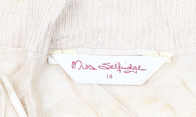 Miss Selfridge Beige Women's Cardigan Size 14 with Beaded Accents