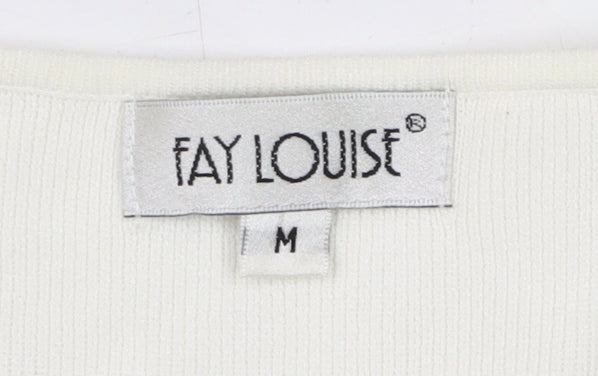 Fay Louise Women's Medium White Beaded V-Neck Top