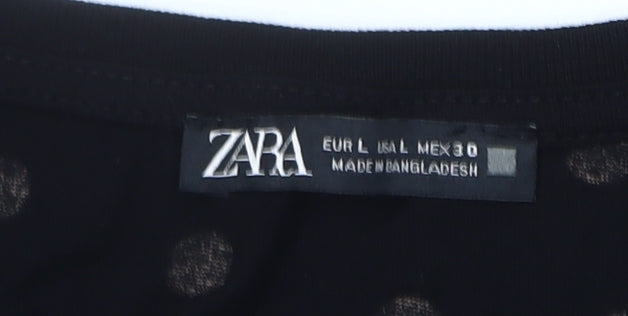 Zara Women's L Black Polka Dot T-Shirt