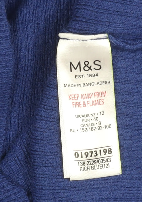 Marks & Spencer Women's Blue High Neck Jumper Size 12
