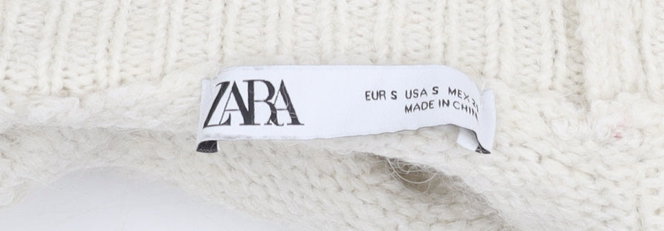 ZARA Women's Ivory Knit Pullover Jumper, Size S, Raglan Sleeve
