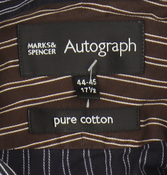 Marks & Spencer Men's Black Striped 44-45 Button-Up Shirt