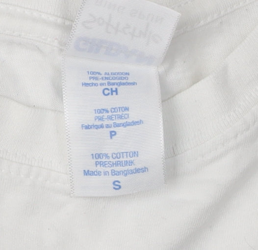 Gildan Men's White Graphic Print Cotton T-Shirt, Size S