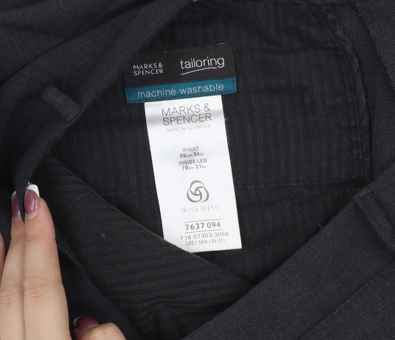 Marks & Spencer Men's Grey Wool Blend Trousers 34