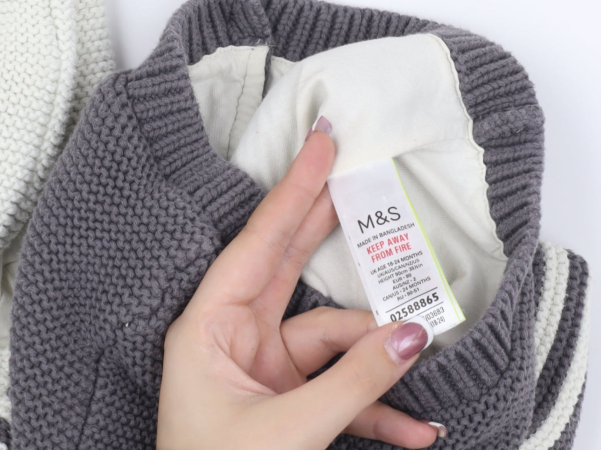 Marks & Spencer Unisex Baby Cardigan, Grey & White, 0-3 Months
