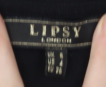 Lipsy Women's Black Cropped T-Shirt, Size 6