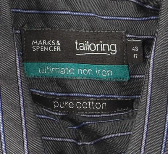 Marks & Spencer Men's Black Striped Dress Shirt 43