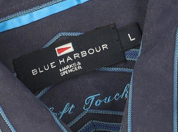 Marks & Spencer Men's Blue Striped Shirt L