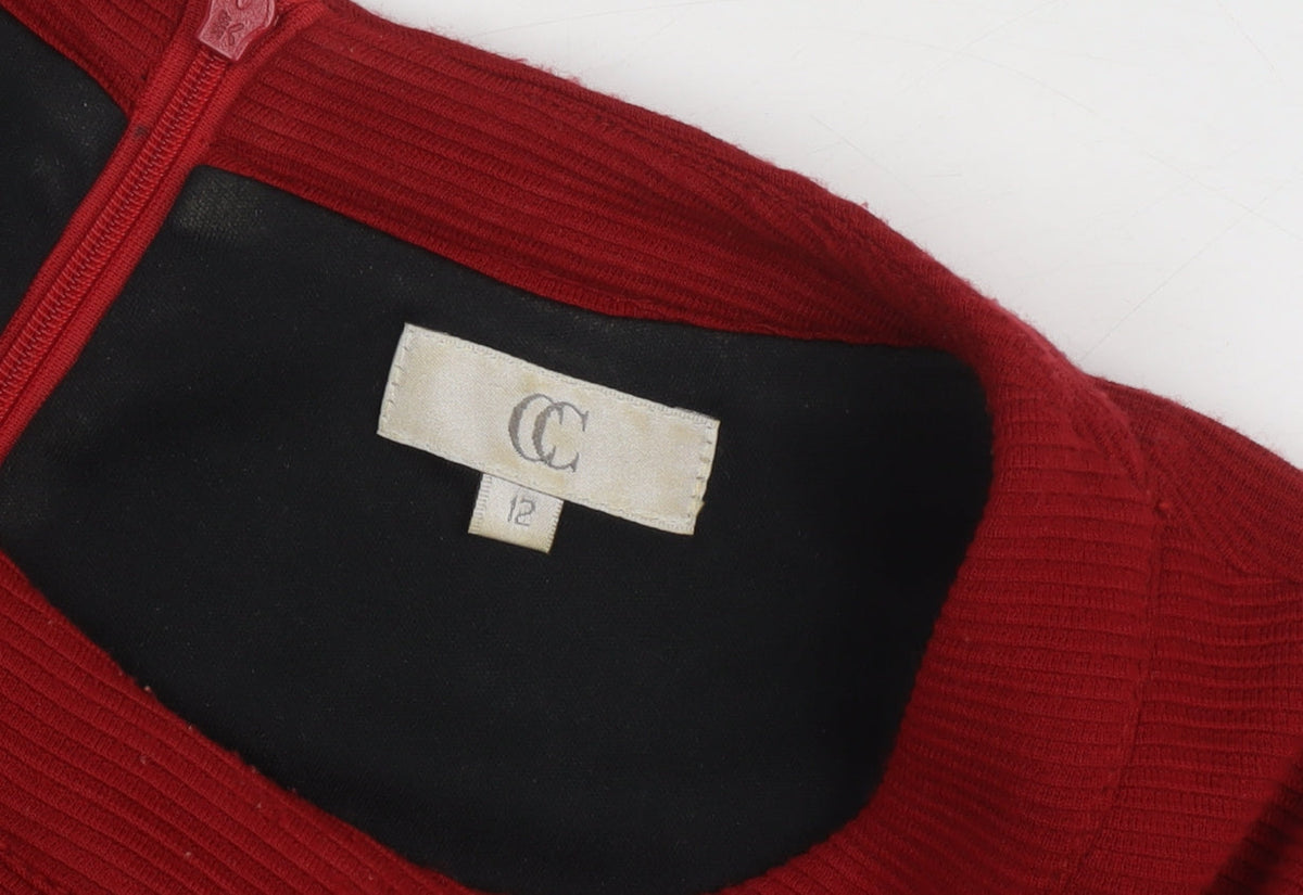 Country Casuals Women's Red Round Neck Button Accent Dress