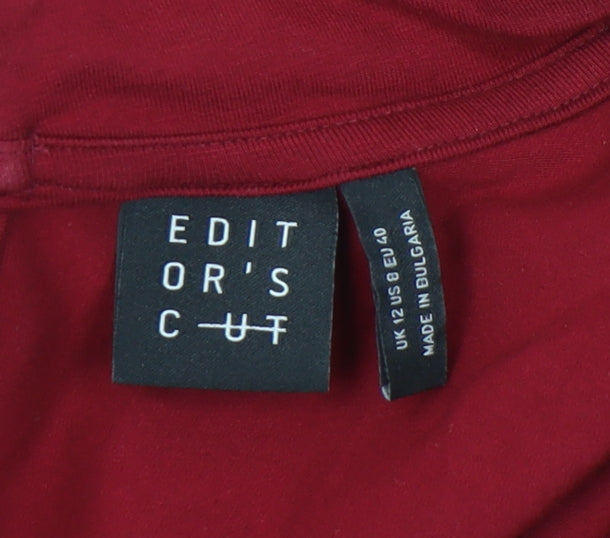 Editor's Cut Women's Red Blouse Size 12, High Neck, Long Sleeve