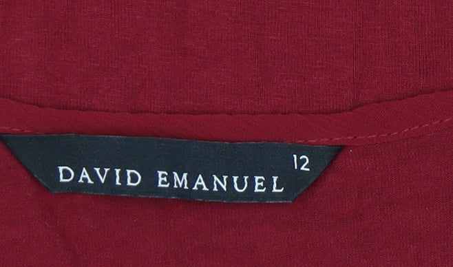 David Emanuel Women's Red Blouse - Size 12, V-Neck
