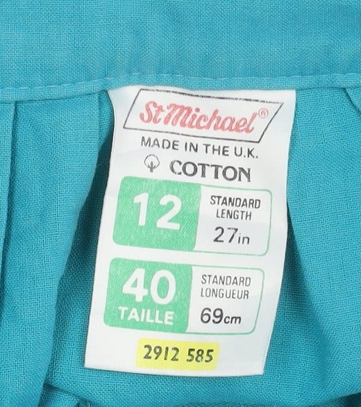 St Michael Women's Blue Cotton Knee Length Skirt