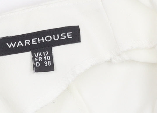 Warehouse Women's White Blouse Size 12 V-Neck Zip