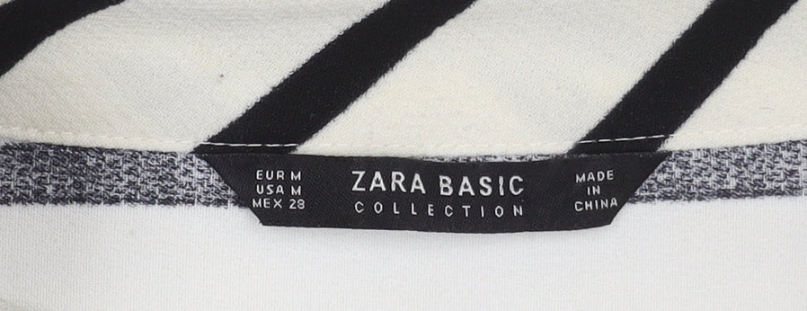 Zara Women's White Striped Mock Neck Blouse Size 12