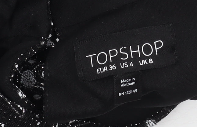 Topshop Women’s Black Geometric Bodycon Dress Size 8