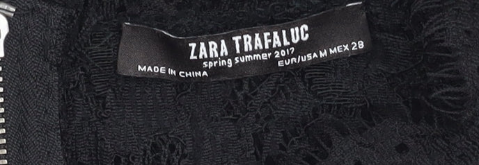 Zara Women's Black Lace Cropped Blouse Size XS