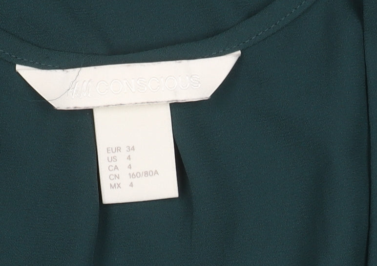H&M Women's Green Sleeveless V-Neck Blouse Size 6