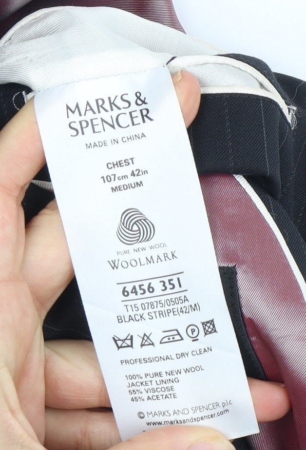 Marks & Spencer Men's Black Striped Suit Jacket 42R