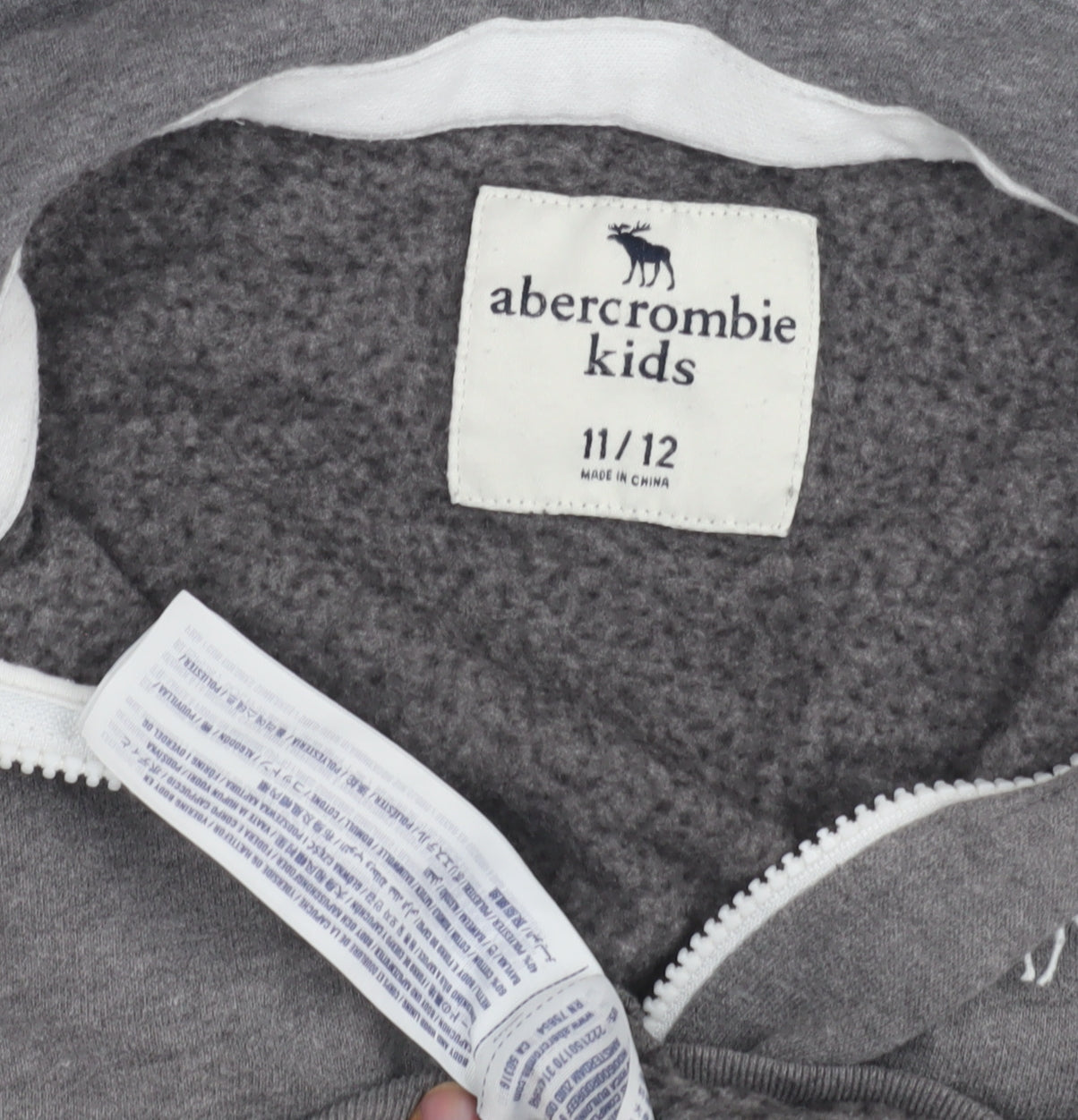 Abercrombie & Fitch Kids Boys Grey Full Zip Hoodie, Size 11-12