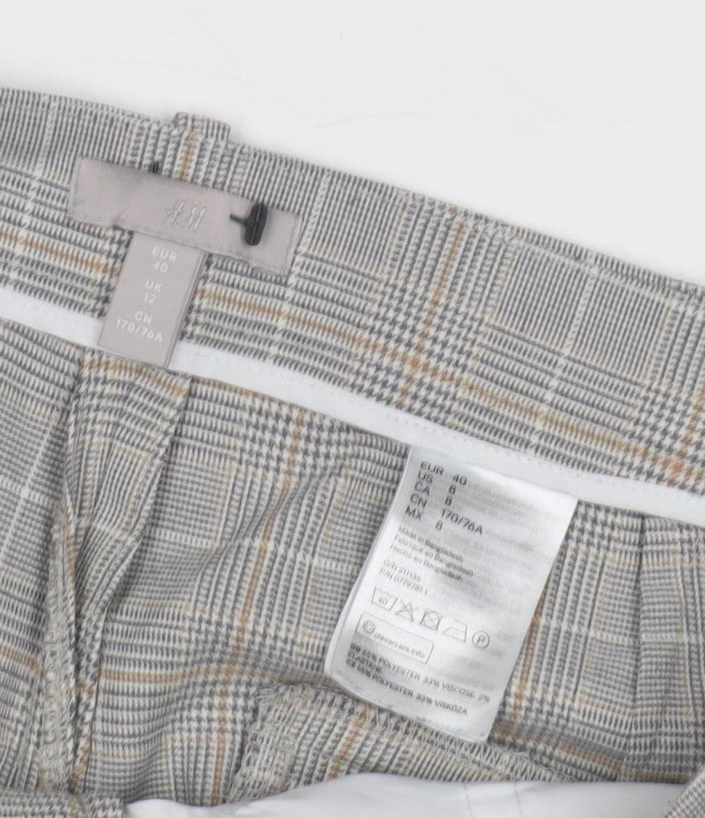 H&M Women's Grey Check Trousers Size 12 Workwear